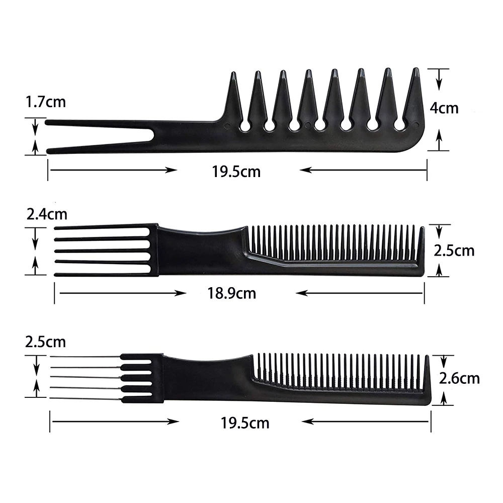 10PCS Black Professional Salon Hairdressing Multifunction Anti-Static Barbers Comb Set