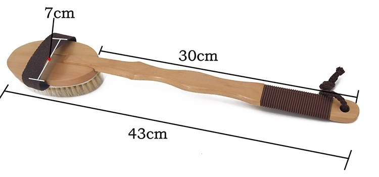 Natural Wood Long Handle Bath Body Brush Horsehair Bath Brush