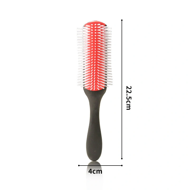 Customized Logo Fashion 9 Rows Plastic Nylon Pins Brush Natural Curly Hair Paddle Styling Hair Brush