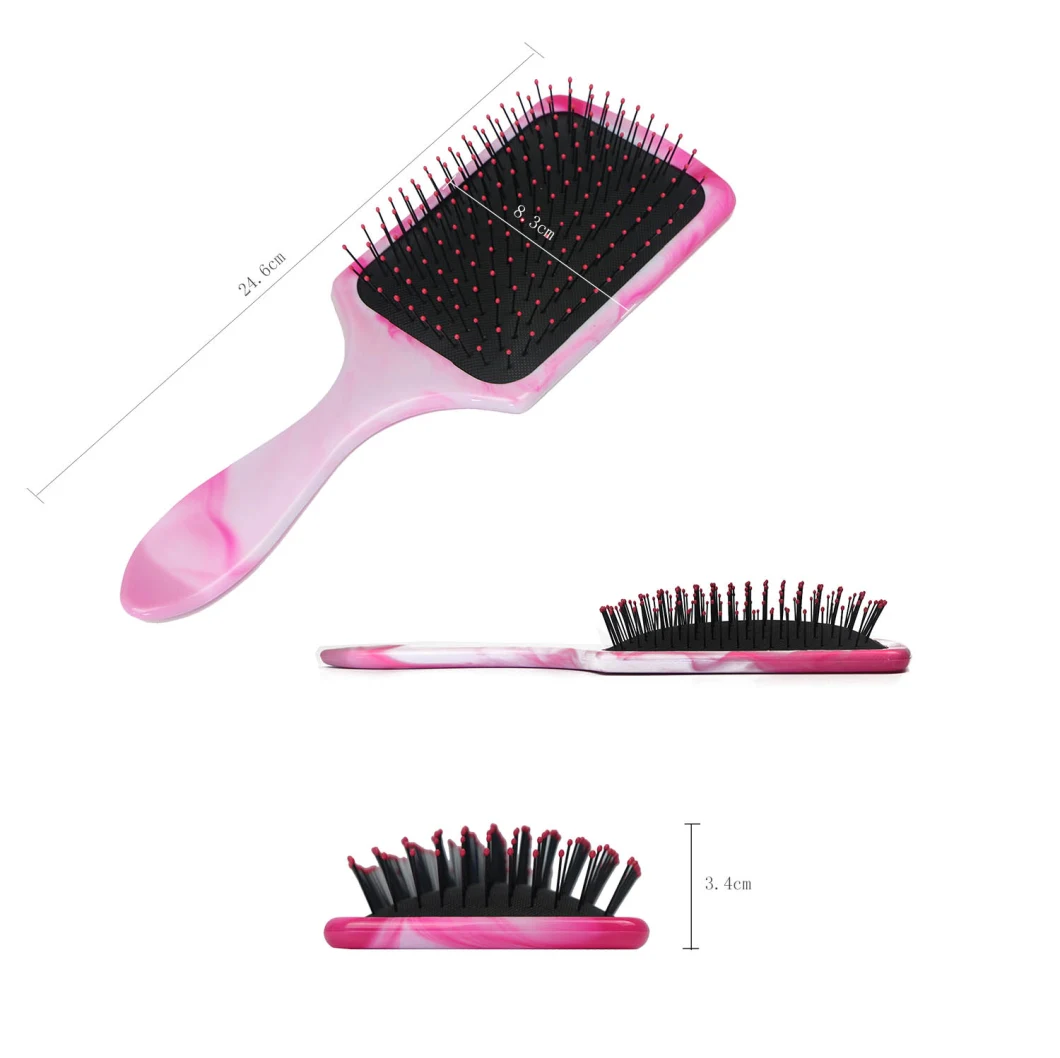 Marble Pattern Plastic Wet Paddle Cushion Detangling Hair Brush for All Hair Types Wet or Dry