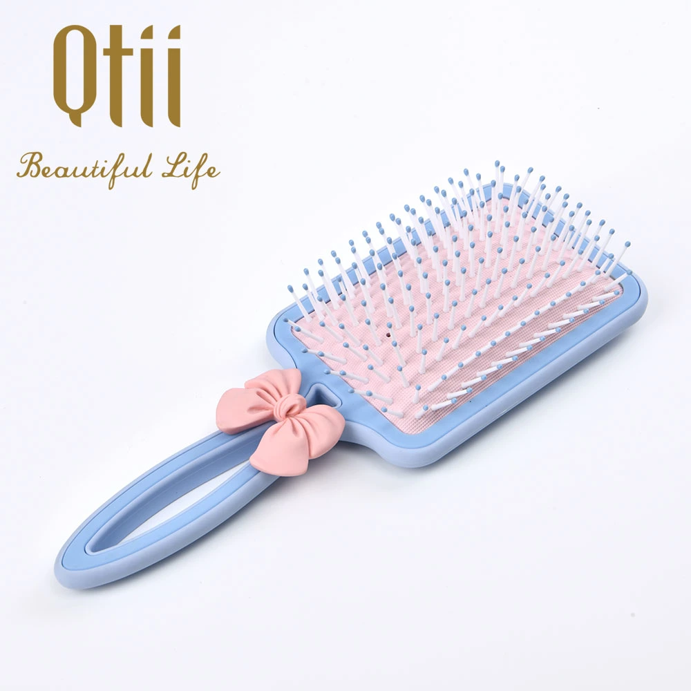 New Mold Paddle Shape Air Cushion Massage Hair Brush with Soft Touch Paint and with Bow Decoration