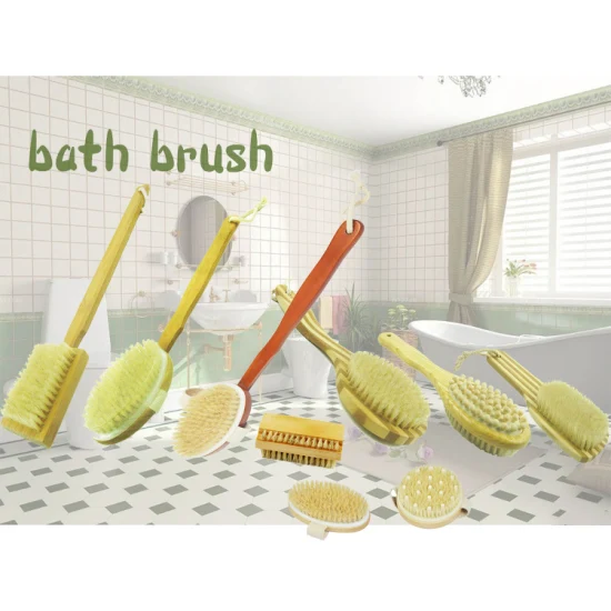 Factory Direct Custom Logo Naturbambus Badebürsten mit langem Griff Hautpeeling Peeling Scrubber Rückendusche Körperbadebürste