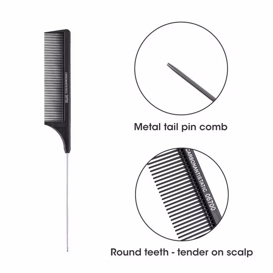 Großhandel Carbon Fine Tooth Pin Tail Comb Metall Pin Rattenschwanzkamm für Haarschnitt Dauerwelle Haarfärbemittel